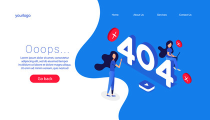 404 error page design concept. Laptop screen with error.