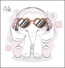 elephant in earphones and sunglasses