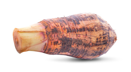 Sweet taro root, Satoimo potatoes or sliced of taro (Yautia Lila) isolated on white background