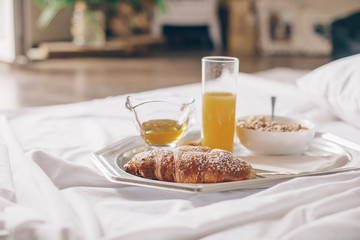 Breakfast. Food. Good morning. Food. Diet. Bed. Room. Hotel room. 