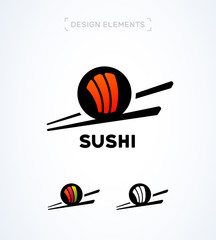 Vector sushi, japan, asian logo design template. Roll and sticks