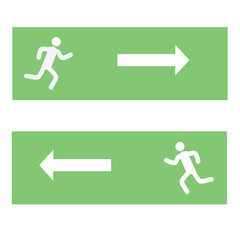 emergency exit sign, stick man shows direction