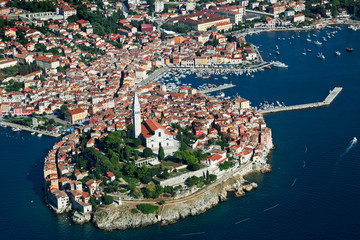 Fototapeta na wymiar Aerial photo of Rovinj town, Istra, Croatia