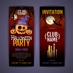 Halloween disco party poster with jack o lantern pumpkin and full moon. Invitation design. Halloween background