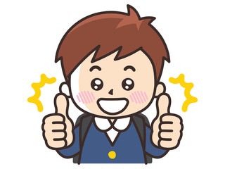 サムズアップする小学生の男の子