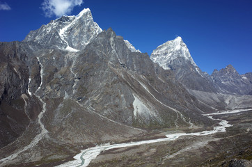 Tabuche peak (6367 m) and Arakam Tse (6423 m) in Himalayas mountains in the end of may, Everest trek, Sagarmatha national park, Solukhumbu, Nepal