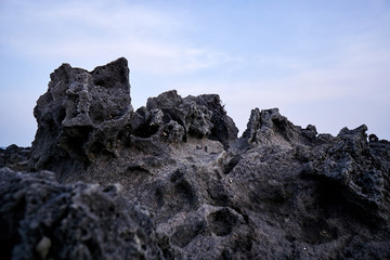 A rock created by a volcanic eruption in Jeju Island, Korea.