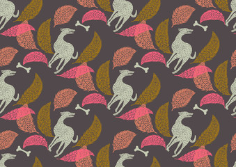 pattern with dogs bones and leaves