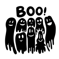 Halloween Ghost Set in Hand Drawn Doodle Style