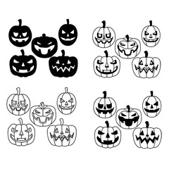 Isolated Pumpkin Set in Hand Drawn Doodle Style