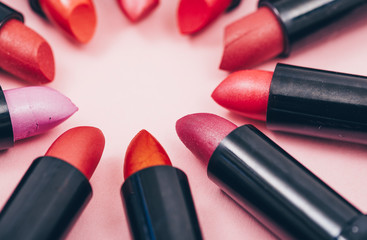 Lipstick. Background. Woman tools. Lips