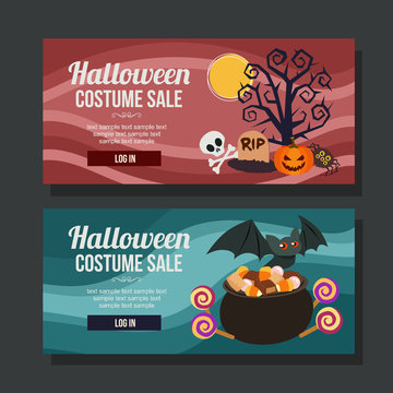 halloween costume sale banner horizontal flat bat candy