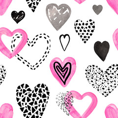 Illustration set hand painted hearts in graphic style Objects for decoration Valentine's Day seamless pattern