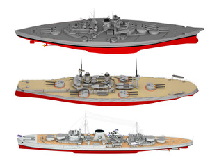 set of warships isolated on white