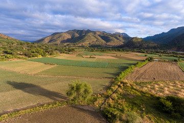 Peanut and Vegetable Family Farmlands in Mizque, Bolivia at Sunset