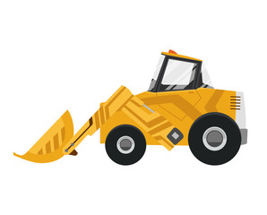 Obraz na płótnie Canvas Bulldozer quarry machine. Stone wheel yellow digger. Backhoe front loader truck. Work tractor excavator. Vector illustration.