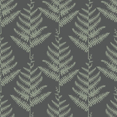 Vector Green Ferns on Dark Green Seamless Repeat Pattern