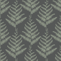 Vector Green Ferns on Dark Green Seamless Repeat Pattern