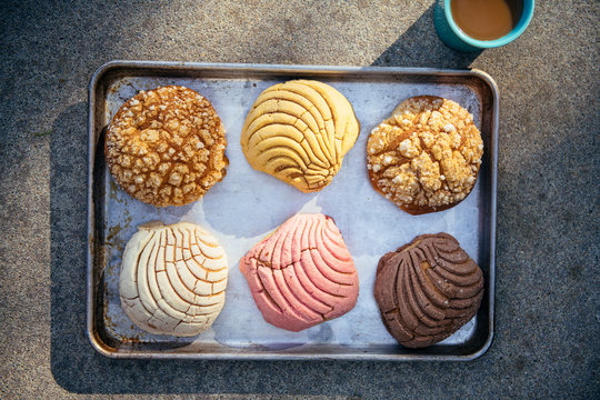 Multicolored Conchas on Sheet Pan