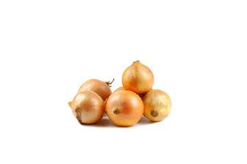 fresh raw onions isolated on white background