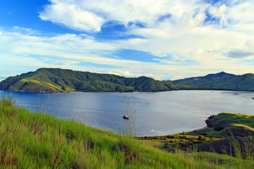 landscape with lake and mountains in Labuan Bajo, Indonesia