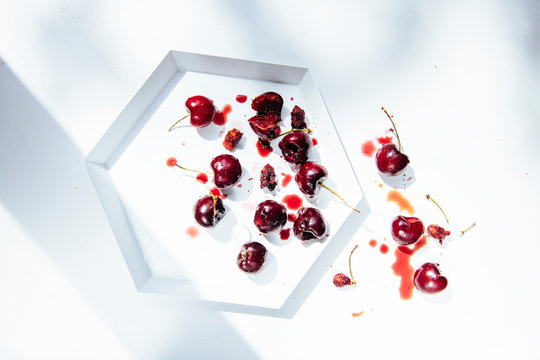 Red Cherries on White Plate
