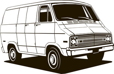 classic commercial van, 1970 s style, vector drawing, graphic, isolated, monogram, symbol, logo © Дима Хорошайло