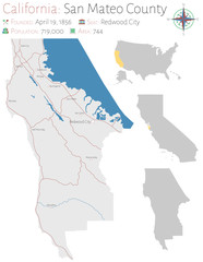 Large and detailed map of San Mateo county in California, USA