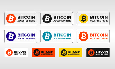 Bitcoin vector icon set, color buttons and banners, sign emblem with text 