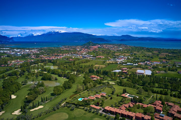 Aerial photography with drone, Rocca di Manerba in Garda lake,Italy.
