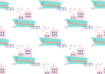 color seamless pattern with ships