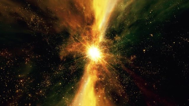 Traveling through star fields in space as a supernova bursts light (Loop).