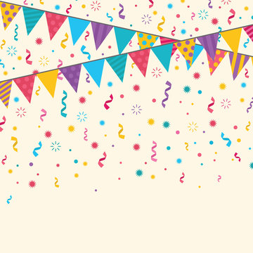 Flags, Ribbons, Confetti - vector birthday card, party invitation