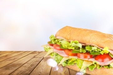 Ham and cheese salad submarine sandwich