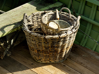 Basket and sieve on a boat