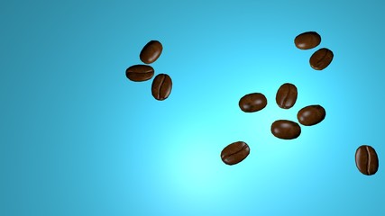 Scattered roasted coffee beans background with copy space for text