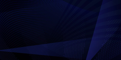 Abstract background of intersecting lines, polygons and dots in dark blue colors