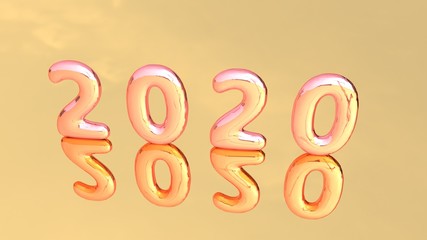 Letter 2020 with 3D shapes on a beautiful background.