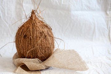 Coconut milk coconut milk on an old wooden table.