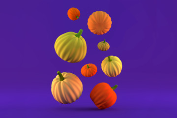 3d rendered background with colored Halloween Pumpkin. Holiday Illustration. Copy space