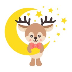 cartoon cute deer on the moon vector