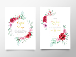 Wedding invitation cards template with watercolor floral frame. Botanic decorative save the date, greeting, thank you, rsvp cards.