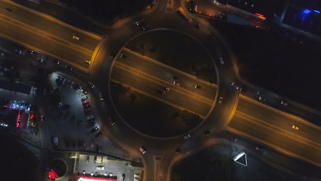 Main road top view in the night in Sofia