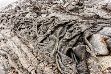 Solidified lava after volcanic eruption. Solid lava flow near Volcano Tolbachik, Kamchatka Peninsula, Russia