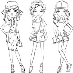 Vector SET of cute fashionable girls