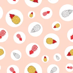 Foto op Aluminium Seamless pattern pineapples and circles on pink background © Elinnet