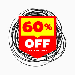 60% OFF SALE Discount Price Tag Illustration. Special Offer Discount up to 60% OFF Badge. Vector Price Tag. Final Clearance Tag. Promo Campaign.