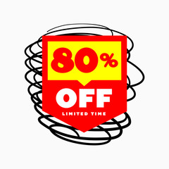 80% OFF Limited Time Sale Web Banner Design. 80% OFF SALE Promotion Marketing Campaign. Sale Badge Creative Concept.