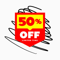 50% OFF SALE Discount Price Tag Illustration. Special Offer Discount up to 50% OFF Badge. Vector Price Tag. Final Clearance Tag. Creative Concept.