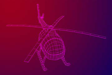 Helicopter aircraft vehicle. Wireframe low poly mesh vector illustration.